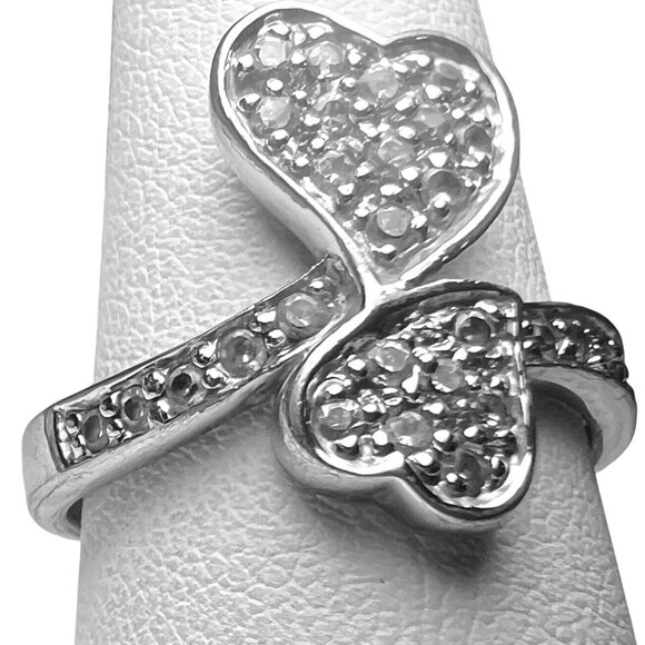 Sterling Silver Double Heart Ring CZ Crystal Zirconia Accents sz 9 Promise Ring - Picture 1 of 7